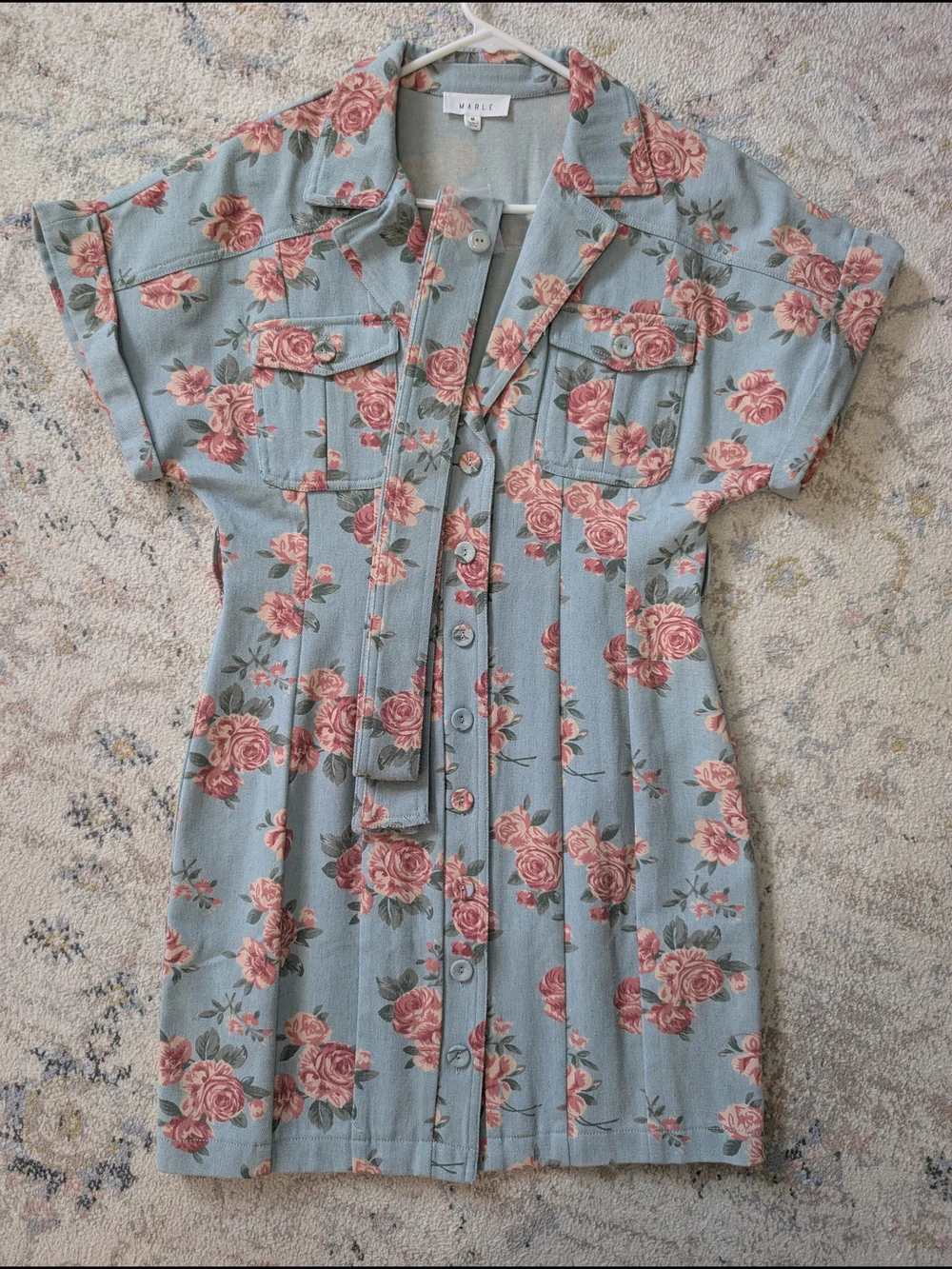 Mable Floral Button-Front Denim Dress - Picture 4 of 4